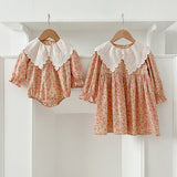 New Arrival Autumn Floral Print Baby Kids Girls Hollow-Out Collar Onesies And Dress – Princess Sister Matching Set - MyKids-USA™