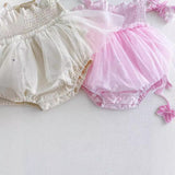 Summer New Arrival Baby Girls Sleeveless Solid Color Pleated Strap Tulle Onesies Dress - MyKids-USA™
