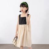Girls Colorblock Design Square Neck Sleeveless Dress