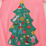 Baby Girl Cartoon Christmas Tree Pattern Striped Sleeve Design Princess Dress