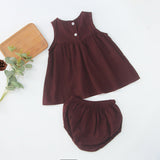 Summer Hot Selling Baby Girls Sleeveless Pleated Solid Color Top Vest Dress And Bloomers Clothing Set - MyKids-USA™