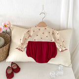 Autumn Arrival Baby Girls Long Sleeves Cherry Print Princess Butterfly-Bows Attached Onesies - MyKids-USA™