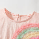Summer Arrival Colorful Rainbow Pattern Fly Sleeves Tulle Dress for Stylish Girls