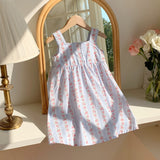 Summer Baby Kids Girls Sleeveless Flowers Pattern Printed Striped Dress - MyKids-USA™
