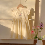 Summer Baby Kids Girls French Fly Sleeves Floral Pattern Embroidered Dress - MyKids-USA™