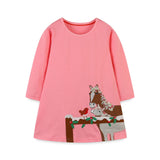 Girls’ Cartoon Pattern Embroidery Crew Neck Dress - MyKids-USA™