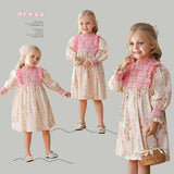 Design Autumn Girls Fashion Floral Long Puff Sleeves Ruffle Neck Dress - MyKids-USA™