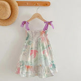 Summer Baby Girls Sleeveless Off Shoulder Floral Pattern Strap Dress And Onesie – Princess Sister Matching Set - MyKids-USA™