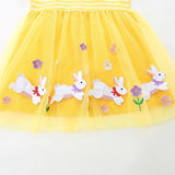 Summer Arrival Baby Girls Cute Rabbits Pattern Tulle Patchwork Short Sleeves Dress