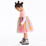 Autumn Long Sleeve Coloured Mesh Patched Design Dress