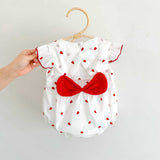 Summer Baby Girls Red Heart Print Fly Sleeves Crew Neck Onesies