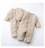 Winter Arrival Unisex Baby’s Padded Oatmeal-colored Long Rompers for Warmth