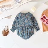 Baby Girl Ditsy Flower Pattern Bow Patched Design Korean Style Onesies