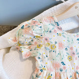 Baby Girl Floral Print O-Neck Puff-Sleeved Short Dress - MyKids-USA™