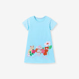Summer Pure Cotton Animals Cartoon Pattern Short Sleeves Dress for Stylish Girls