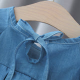 Summer Hot Selling Baby Kids Girls Fly Sleeves Crew Neck Solid Color Denim Dress