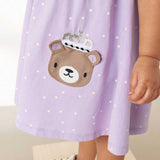 Summer Baby Kids Girls Short Sleeves Purple Dress With White Dots