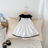 Summer New Arrival Baby Girls Sleeveless Letters Pattern Preppy Collar Onesies Dress - MyKids-USA™