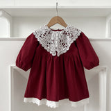 Arrival Autumn Baby Kids Girls Long Sleeves Vintage Hollow-out Lace Collar Dress - MyKids-USA™