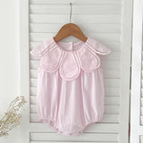 New Design Summer Girls Hollow Out Flower Collar Short Sleeveless Onesies And Short Sleeves Dress – Sister Matching Clothing Set