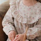 Arrival Autumn Girls Cute Flowers Print Crew Neck Long Sleeves Stylish Dress - MyKids-USA™