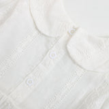 Baby Girl Solid Color White Mesh Embroidered Pattern Long Sleeve Dress