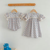 New Arrival Girls Short Sleeves Square Neck Floral Pattern Dress And Onesie – Princess Sister Matching Set - MyKids-USA™