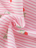 Summer New Arrival Girls’ Strawberry Pattern Striped Single Breasted Short Sleeves Round Neck Dress - MyKids-USA™