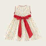 New Design Summer Kids Girls Cute Colorful Dots Sailing Boats Embroidered Sleeveless Dress