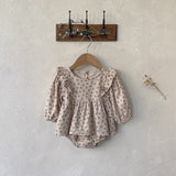 Baby Girl Ditsy Flower Graphic Ruffle Design Long Sleeve Bodysuit Dress - MyKids-USA™