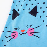 Summer Arrival Cartoon Cat and Dots Pattern Short Sleeves Dress for Stylish Girls