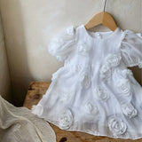 Summer Hot Selling Baby Kids Girls Short Sleeves Flowers Pattern Solid Color Princess Dress - MyKids-USA™
