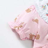 Baby Girls Peter Pan Floral Collar Short Sleeves Rabbits Pattern Dress