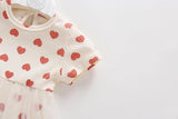 Baby Girl Mesh Patchwork Design Small Heart Print Pattern Round Neck Short-Sleeve Onesie Dress - MyKids-USA™