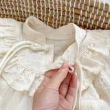 Autumn Arrival Baby Girls Long Sleeves Stand Collar Floral Embroidery Tulle Onesies Dress - MyKids-USA™