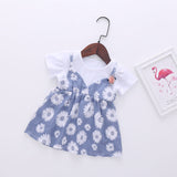 Baby Girl Little Daisy Print Pattern False Two-Piece Patchwork Design Round Collar Short-Sleeved Dress