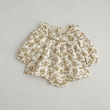 Floral Pattern Ruffle Neck Baby Onesies Dress - MyKids-USA™