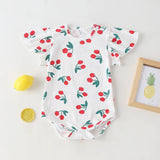 Baby Girl Cherry Print Pattern Mesh Patchwork Design Round-Collar Short-Sleeved Summer Dress Onesies - MyKids-USA™