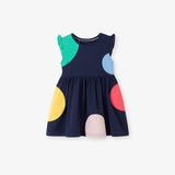 Summer Arrival Fly Sleeves Crew Neck Color Patchwork Dress for Stylish Girls