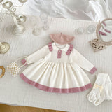 Autumn Arrival Baby Girls Knitted Long Sleeves Color Patchwork Dress