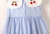 Baby Girl Cherry Embroidery Pattern Color Blocking Lapel Design Sleeveless Dress - MyKids-USA™