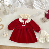 Autumn and Winter Arrival Baby Girls Long Sleeves Peter Pan Collar Cozy Dress - MyKids-USA™
