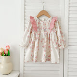 Arrival Autumn Pink Floral Print Baby Kids Girls Crew Neck Onesies and Dress – Princess Sister Matching Set