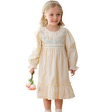 Arrival Autumn Girls French Style Crew Neck Long Sleeves Floral Embroidery Pattern Dress - MyKids-USA™