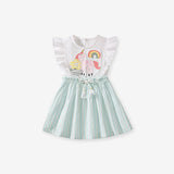 Summer Arrival Cartoon and Stripe Pattern Fly Sleeves Dress for Stylish Girls