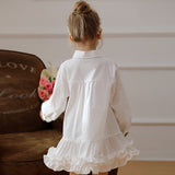 Spring and Autumn Solid Color Single Breasted Long-sleeved Dress for Stylish Girls