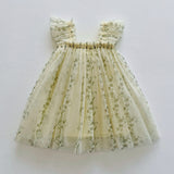 Summer Arrival Floral Pattern Fly Sleeves Tulle Dress for Stylish Girls