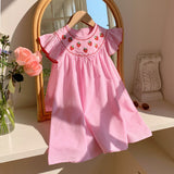 Summer Arrival Baby Kids Girls Cute Fly Sleeves Strawberry Pattern Striped Dress