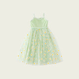 Summer Baby Kids Girls Sleeveless Floral Daisy Pattern Mesh Strap Dress