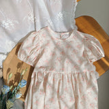 Summer Arrival Baby Kids Girls Cute Short Sleeves Heart Hollow-out Pattern Floral Dress